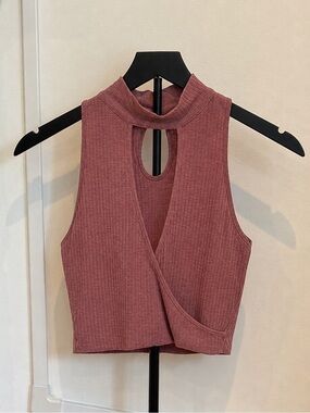 Ribbed Mock Neck Sleeveless Wrap Crop Top